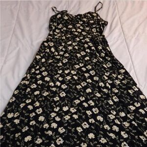 AUW Black and Yellow Floral Midi Dress